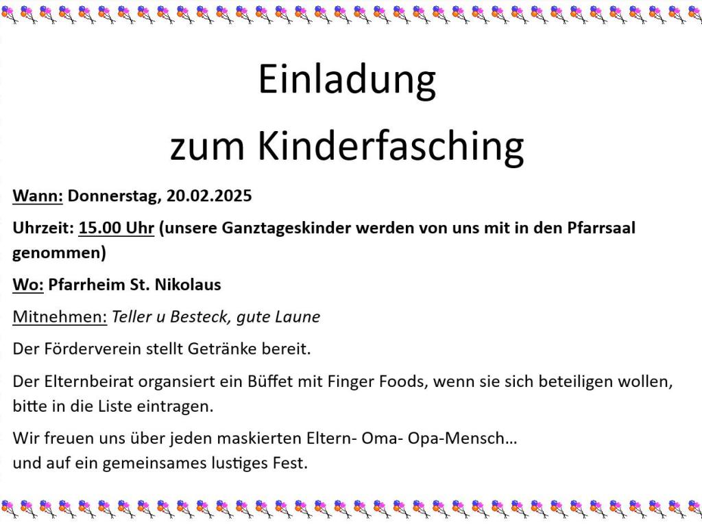 Einladung zum Kinderfasching