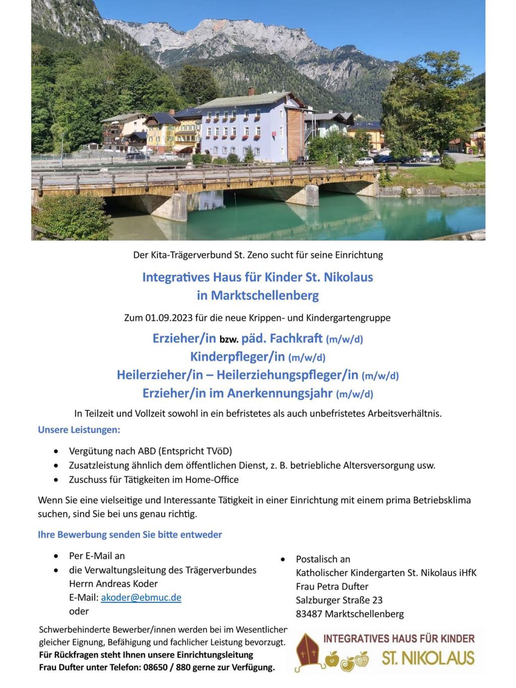 Stellenausschreibung KiTa Marktschellenberg